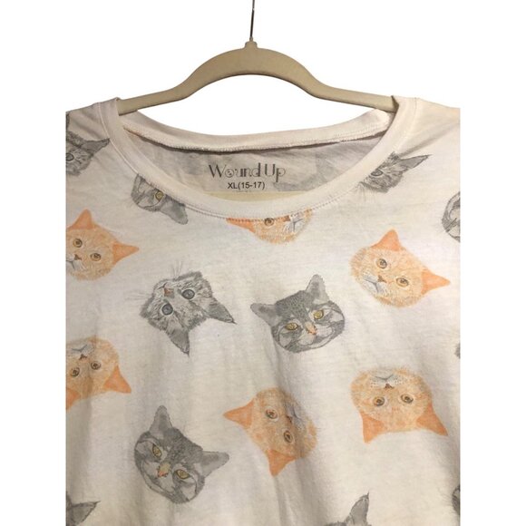 Multi CAT Print V-Neck White T-shirt Sz Xl (15-17) - Picture 3 of 13